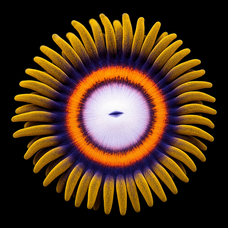 Ice Breaker Zoanthid (Zoanthus sp.) polyp on black, top-down view